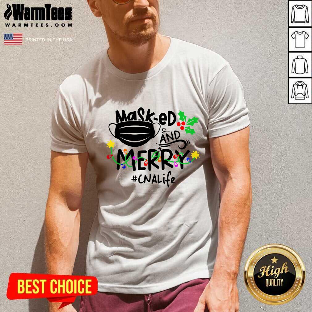 Top Mask-ed And Merry Christmas Cna Life Shirt - Image 5