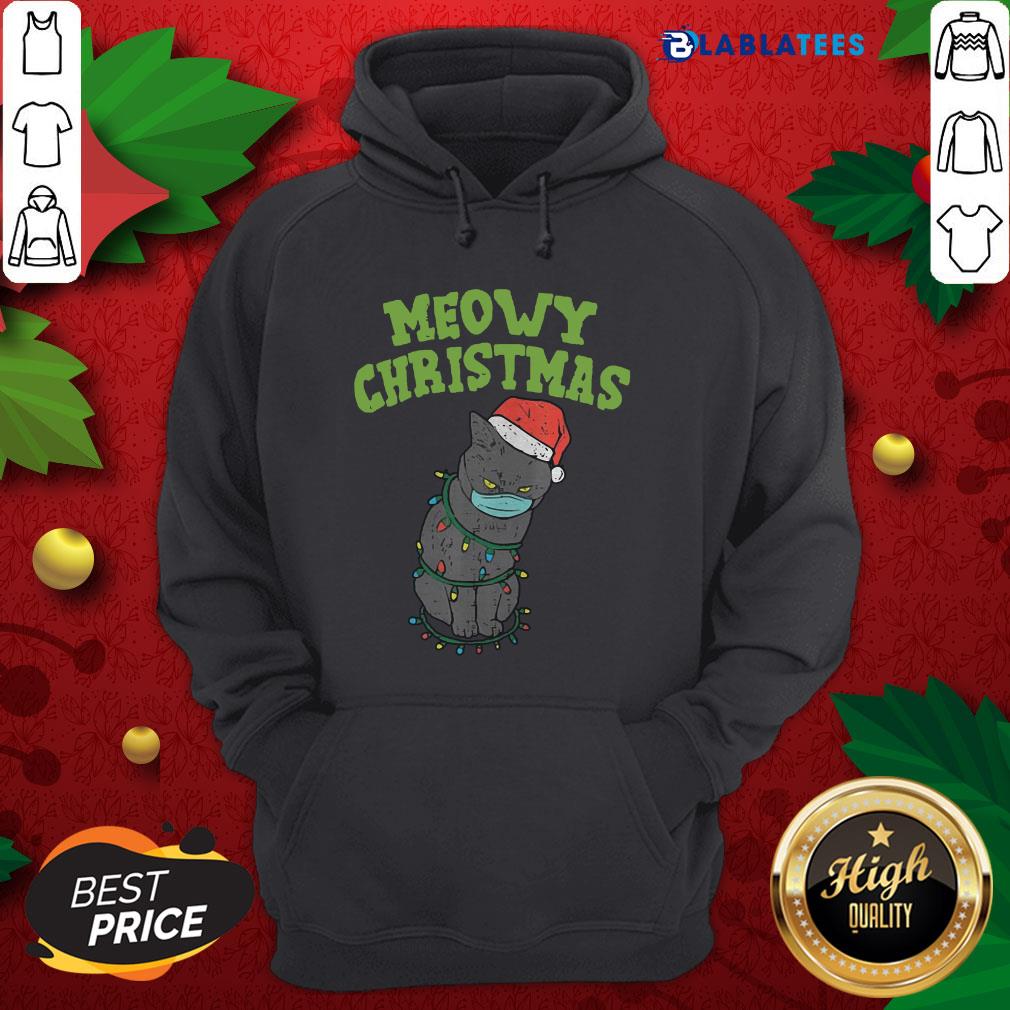 Top Meowy Cat Mask Santa Black Cat Mask Christmas Quarantine Gift Shirt - Image 3