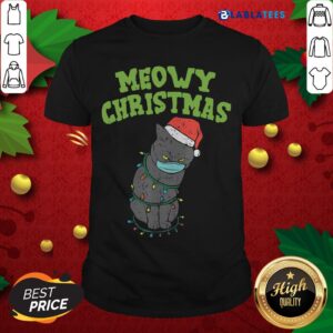 Top Meowy Cat Mask Santa Black Cat Mask Christmas Quarantine Gift Shirt