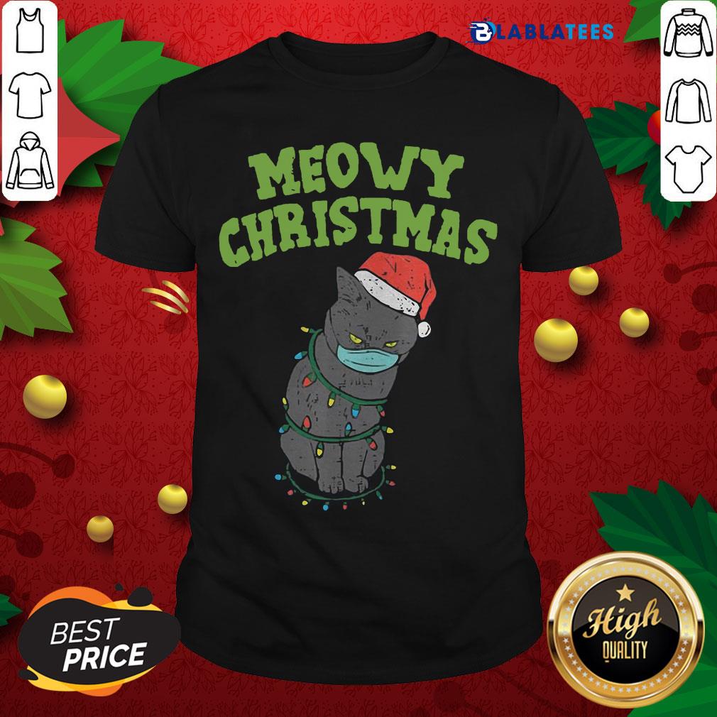 Top Meowy Cat Mask Santa Black Cat Mask Christmas Quarantine Gift Shirt
