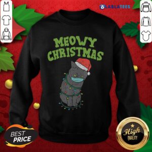 Alternative view of Top Meowy Cat Mask Santa Black Cat Mask Christmas Quarantine Gift Shirt
