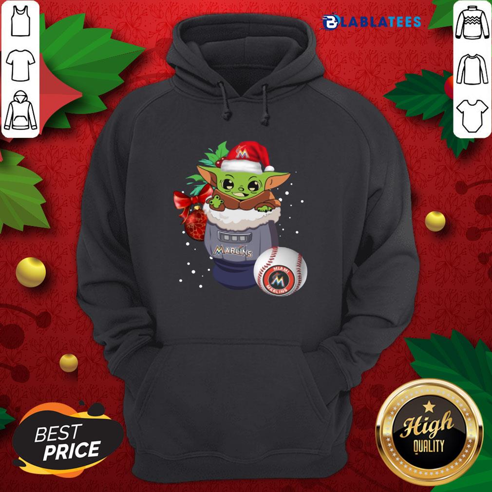 Top Miami Marlins Christmas Baby Yoda Star Wars Funny Happy MLB Shirt - Image 2