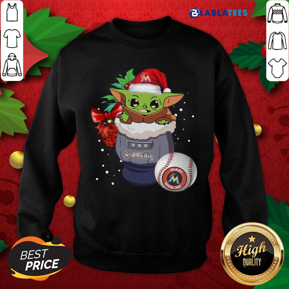 Top Miami Marlins Christmas Baby Yoda Star Wars Funny Happy MLB Shirt - Image 5