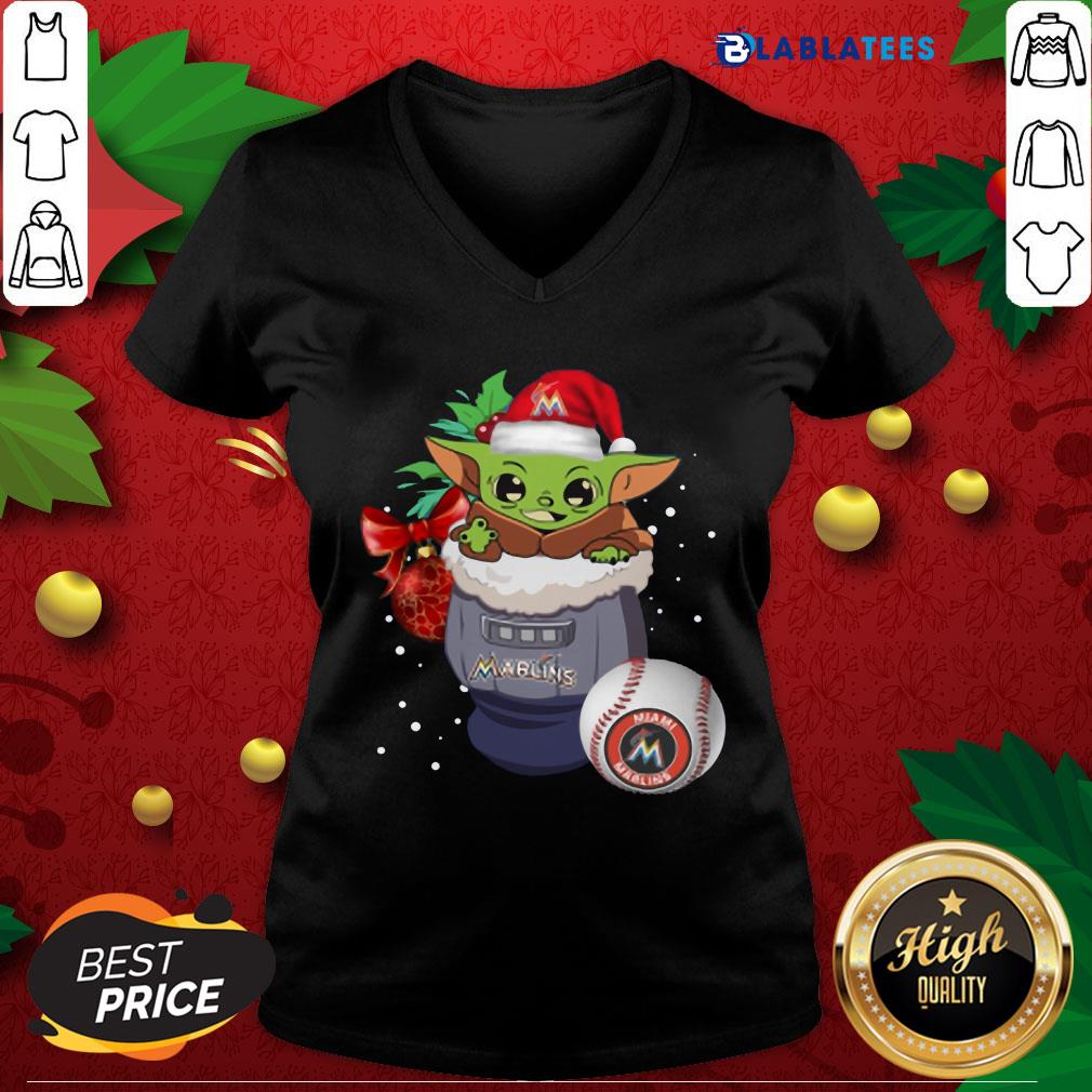 Top Miami Marlins Christmas Baby Yoda Star Wars Funny Happy MLB Shirt - Image 3