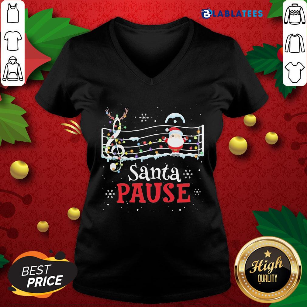 Top Music Lovers Santa Pause Christmas Shirt - Image 4