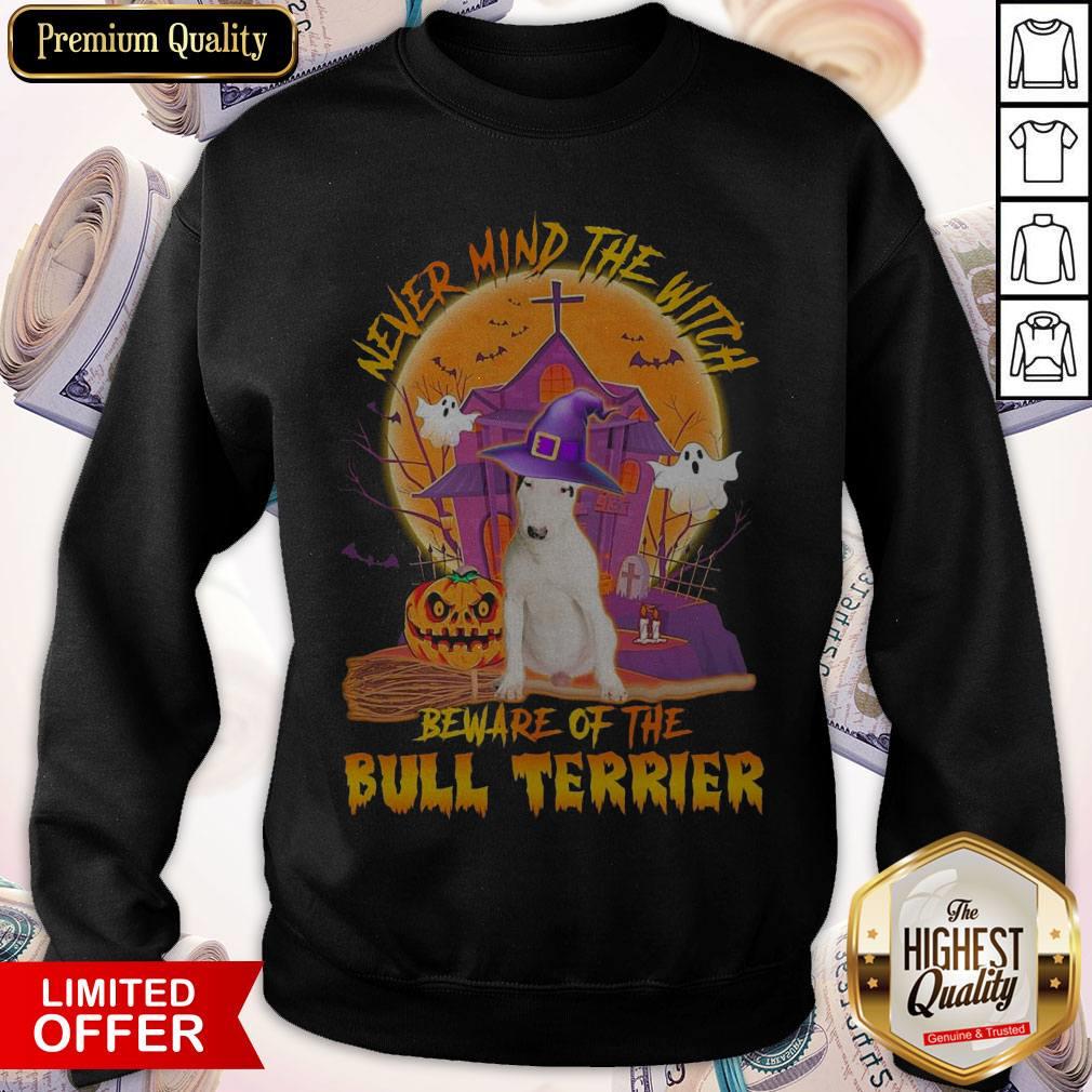 Top Never Mind The Witch Beware Of The Bull Terrier Halloween Moon Shirt - Image 4