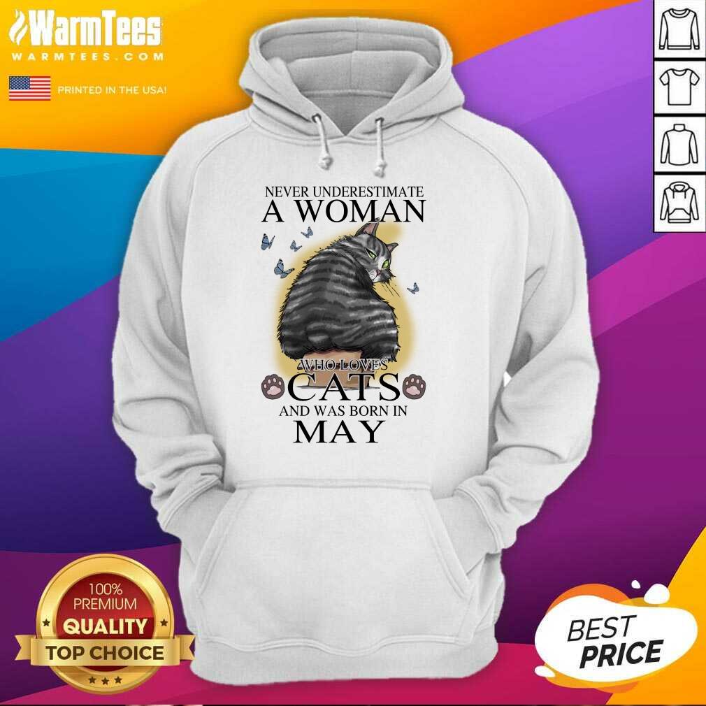 Top Never Underestimate A Woman Who Loves Cats And Was Born In May Butterflies Shirt - Image 2