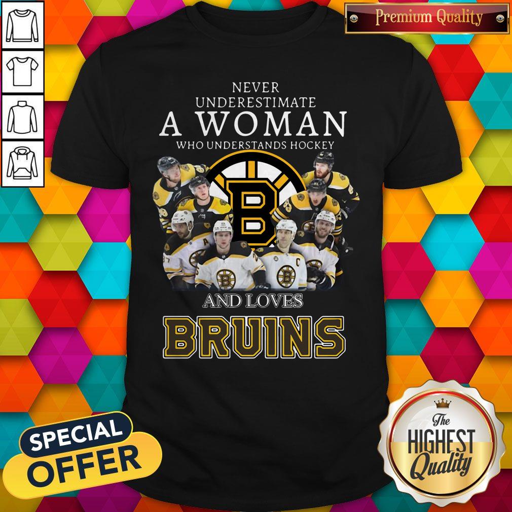 Top Never Underestimate A Woman Who Understand Hockey And Loves Bruins Tee Shirt