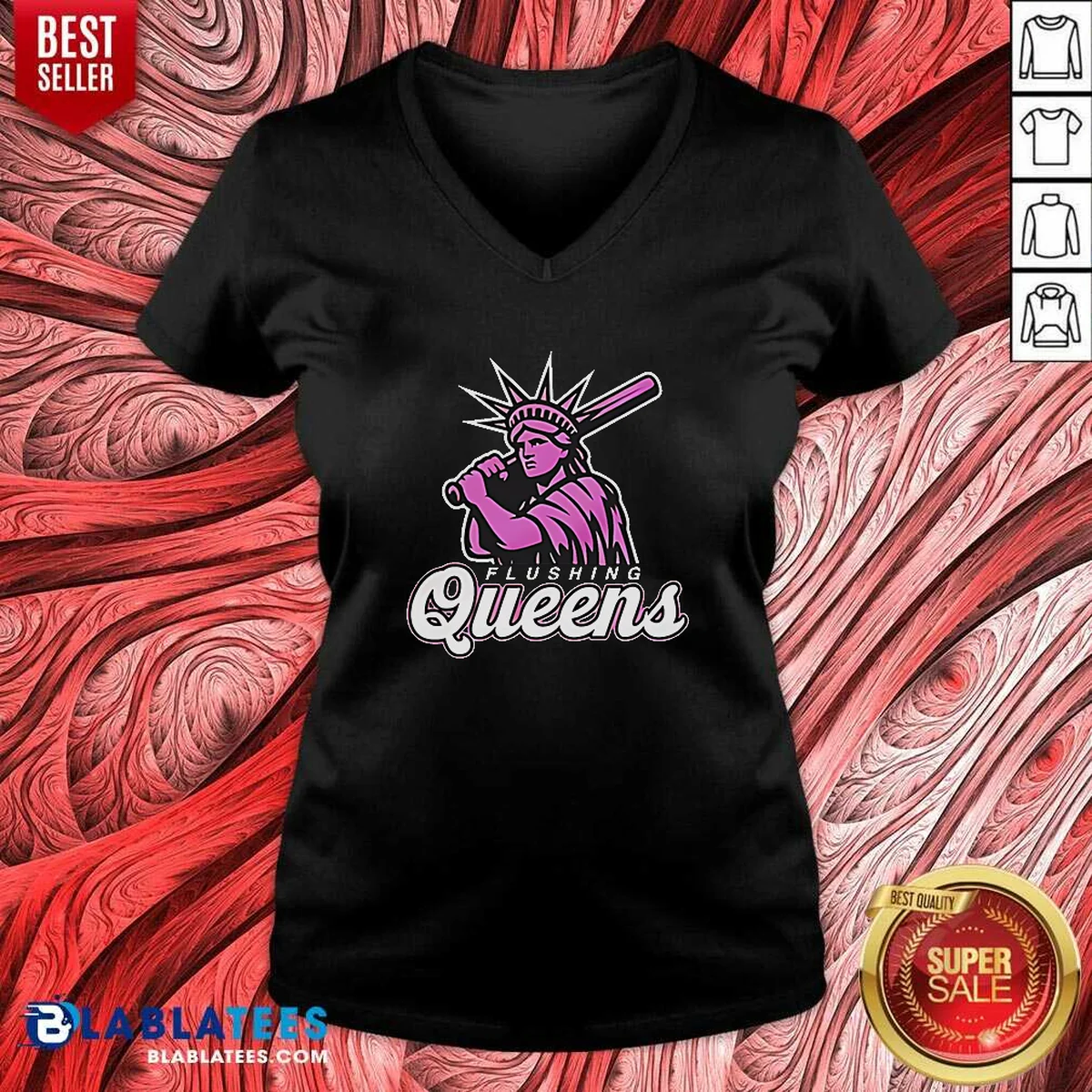 Top Nice Flushing Queens Statue Of Liberty Holding Baseball Bat Shirt - Image 2