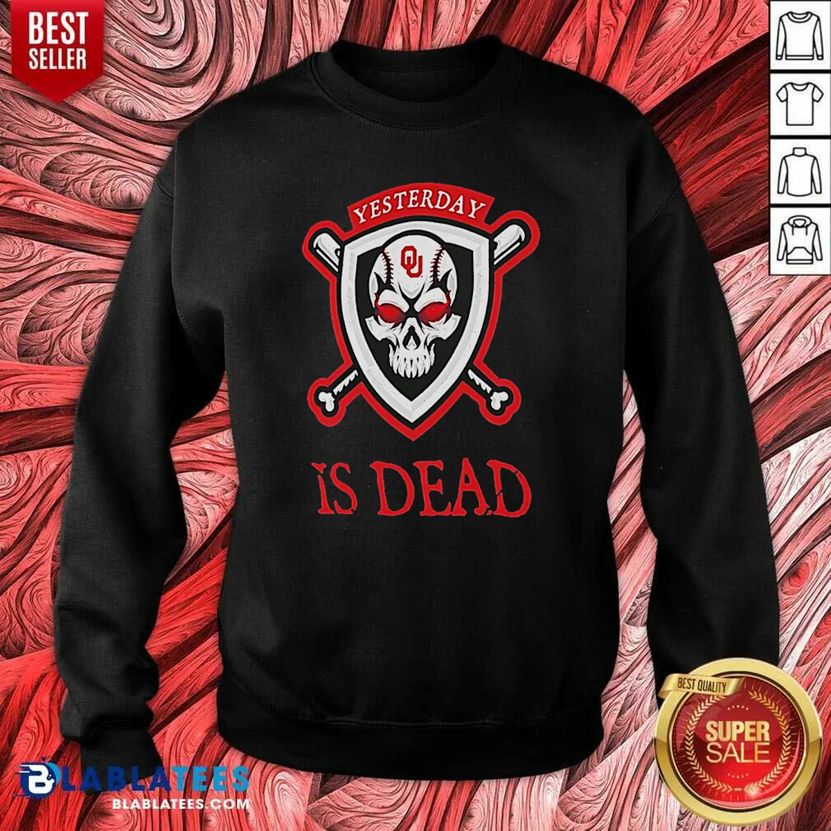 Top Officials Yesterday Is Dead Oklahoma Sooners Baseball Skull Shirt - Image 4