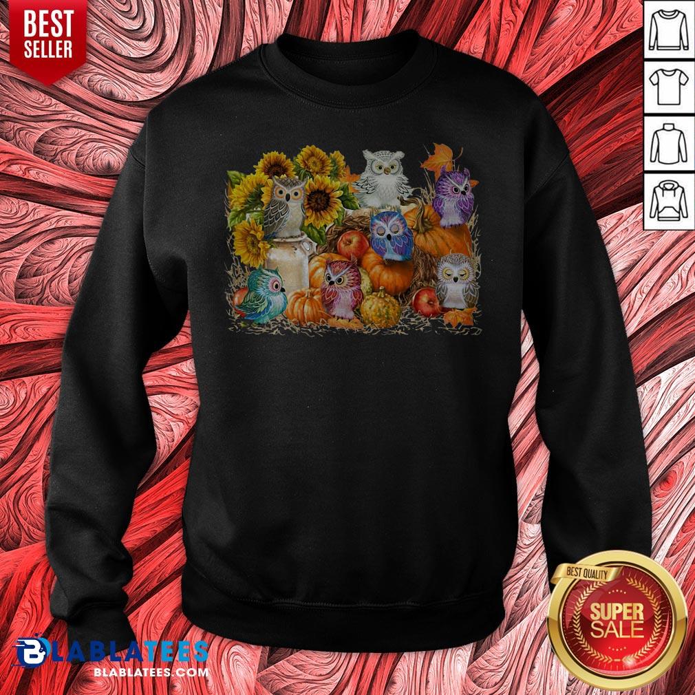 Top Owls Pumpkin Sunflower Halloween Shirt - Image 2