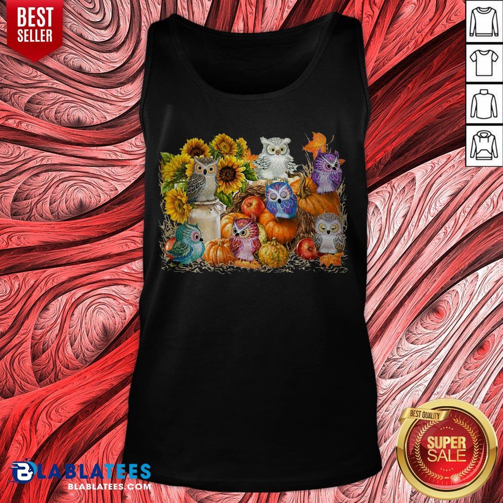 Top Owls Pumpkin Sunflower Halloween Shirt - Image 5