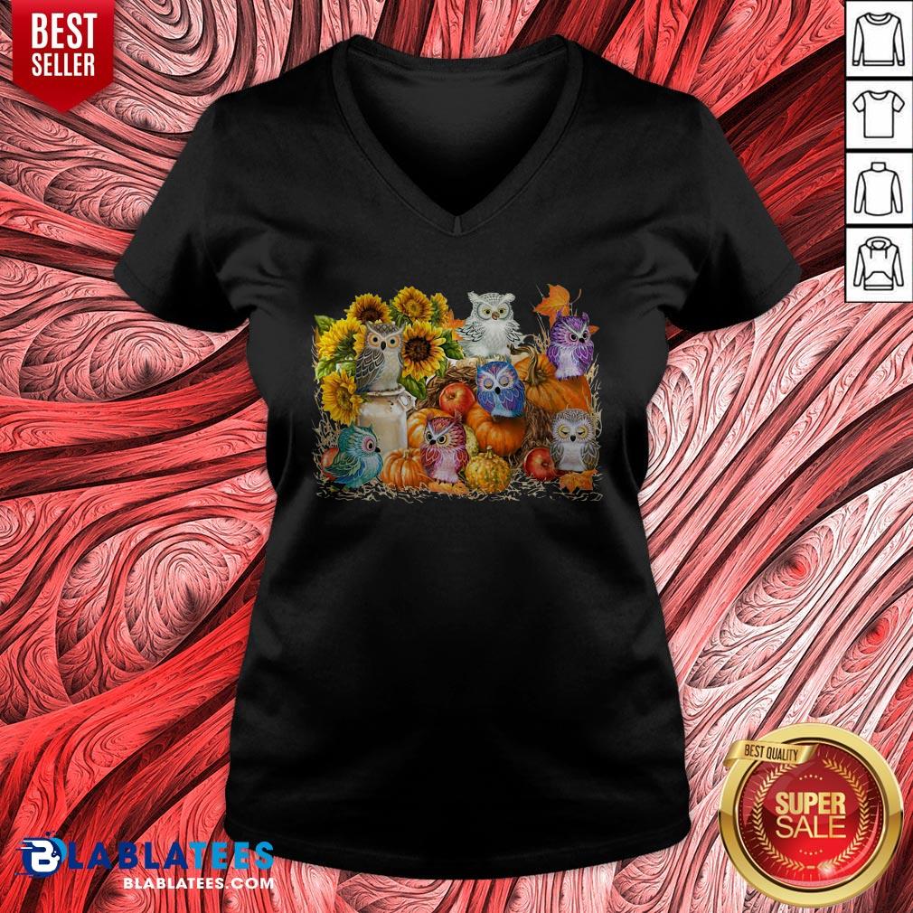 Top Owls Pumpkin Sunflower Halloween Shirt - Image 4