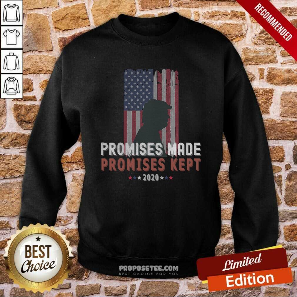Top Promises Made Promises Kept Pro Trump 2020 American Flag Shirt - Image 5