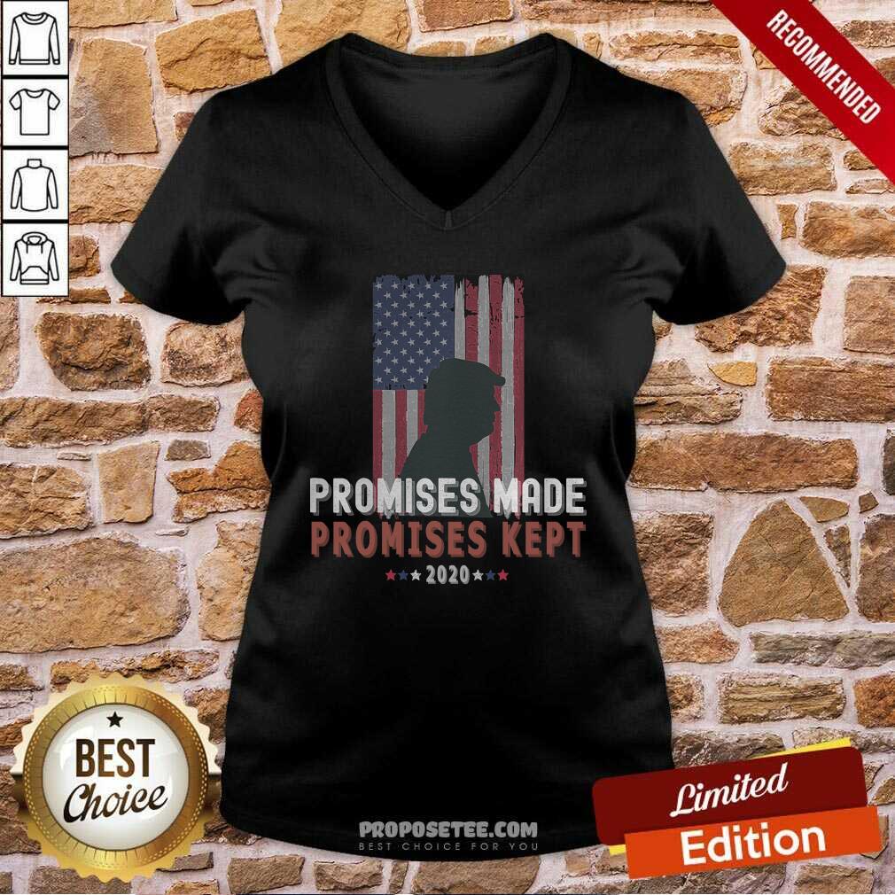Top Promises Made Promises Kept Pro Trump 2020 American Flag Shirt - Image 4