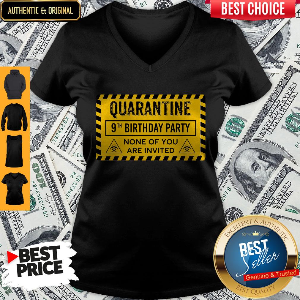 Top Quarantine 9th Birthday Party None Of You Are Invited Biohazard Symbol Shirt - Image 3