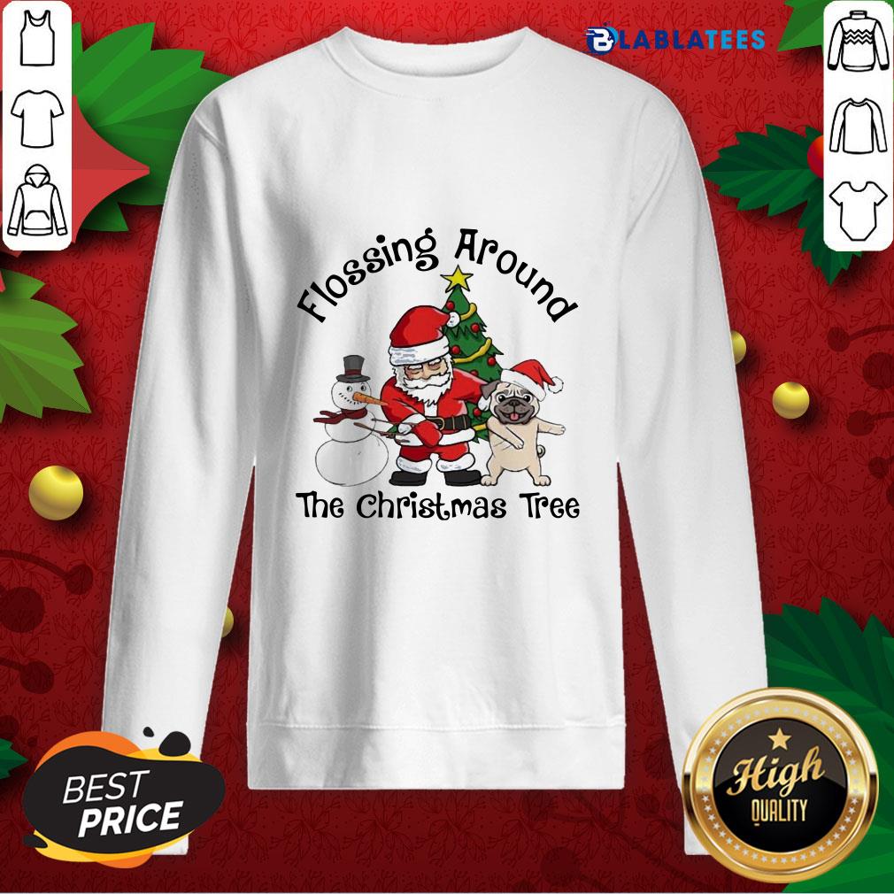 Top Santa And Pug And Snowman Dabbing Flossing Around The Christmas Tree Shirt - Image 5