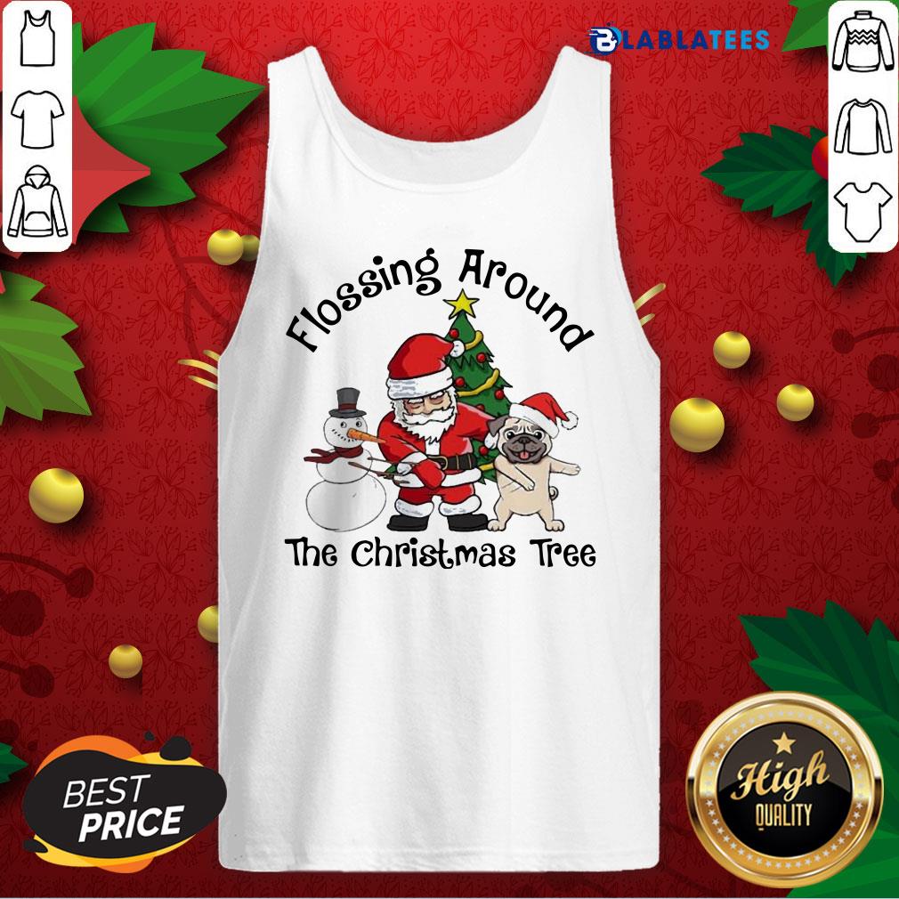 Top Santa And Pug And Snowman Dabbing Flossing Around The Christmas Tree Shirt - Image 4