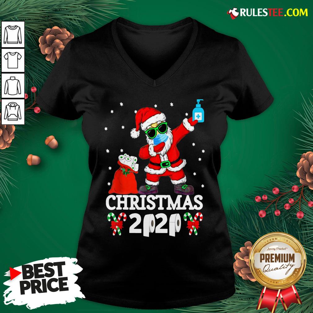 Top Santa Claus Dabbing Wine And Toilet Paper Christmas 2020 Shirt - Image 3