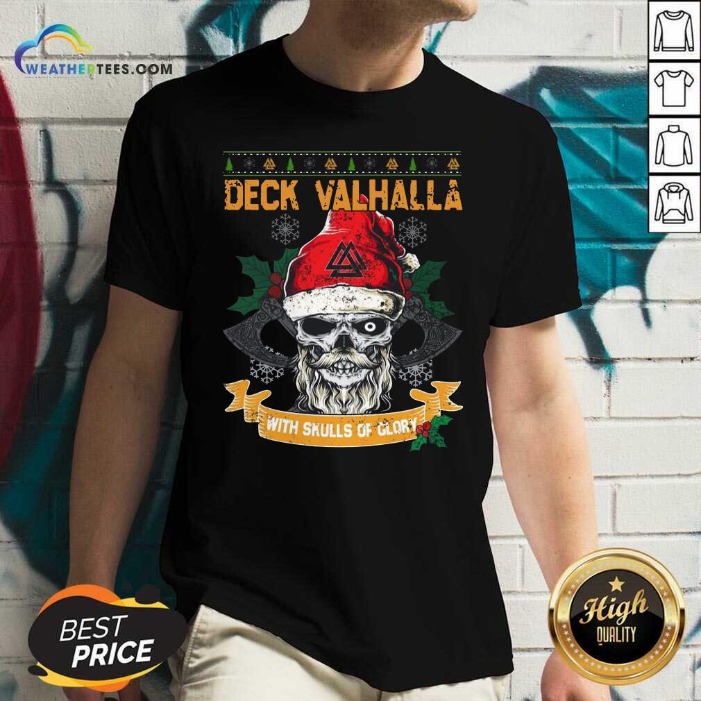 Top Santa Claus Deck Valhalla With Skulls Of Glory Ugly Merry Christmas Shirt - Image 3