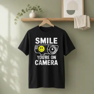Top Smile You'Re On Camera Security Camera With Smiley Face Shirt