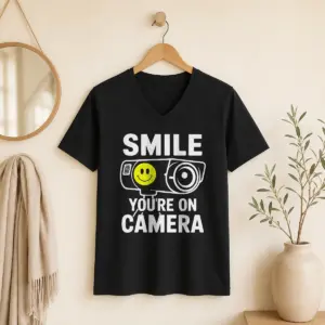 Alternative view of Top Smile You'Re On Camera Security Camera With Smiley Face Shirt