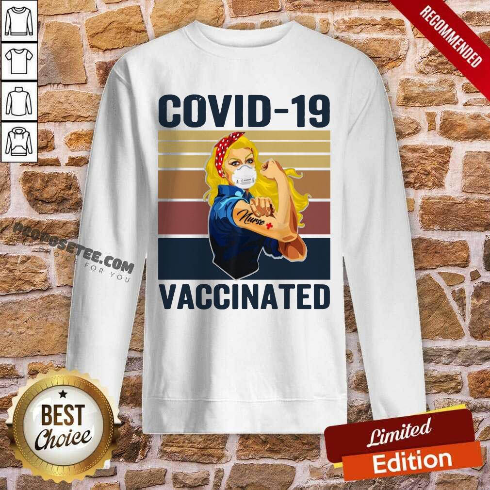 Top Strong Women Face Mask Tattoo Nurse Covid 19 Vaccinated Vintage Retro Shirt - Image 5