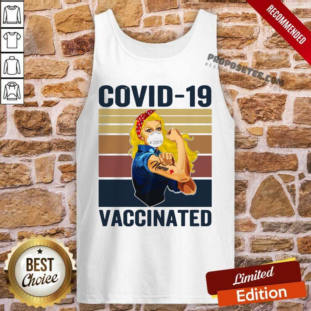 Top Strong Women Face Mask Tattoo Nurse Covid 19 Vaccinated Vintage Retro Shirt - Image 4