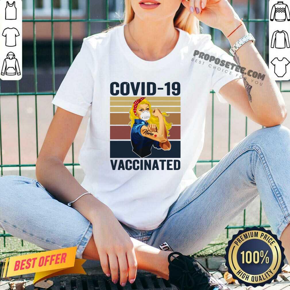 Top Strong Women Face Mask Tattoo Nurse Covid 19 Vaccinated Vintage Retro Shirt - Image 3