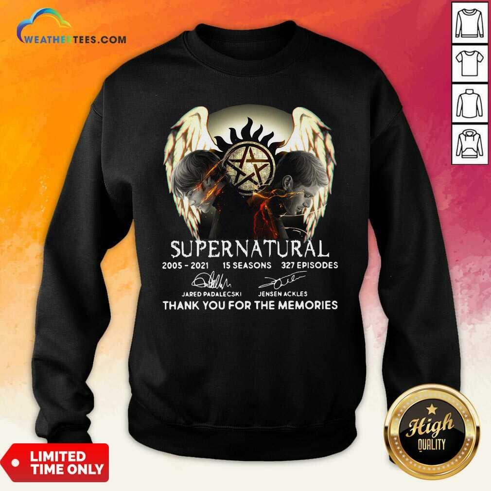Top Supernatural 2005 2021 15 Seasons 327 Episodes Thank You For The Memories Signatures Shirt - Image 2