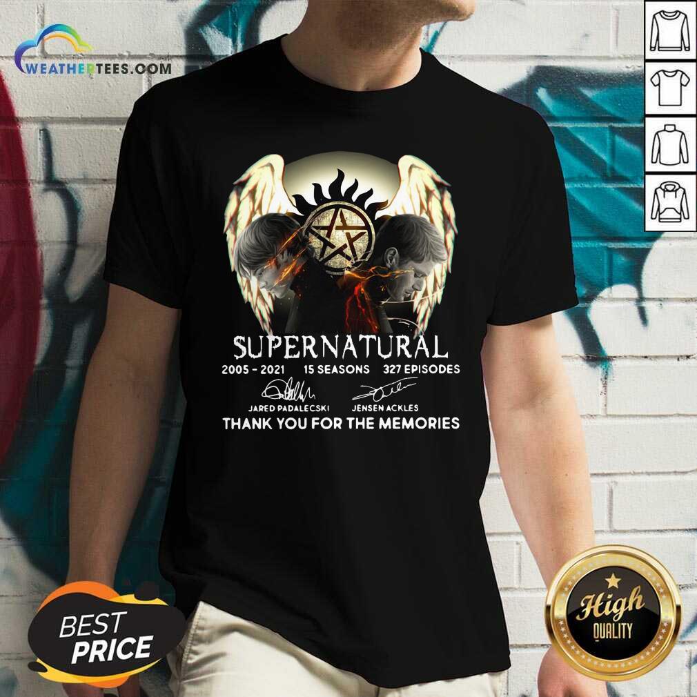 Top Supernatural 2005 2021 15 Seasons 327 Episodes Thank You For The Memories Signatures Shirt - Image 3