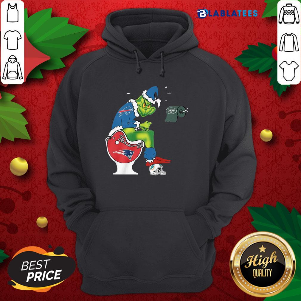 Top The Grinch Buffalo Bills Shit On Toilet New England Patriots Christmas Shirt - Image 2