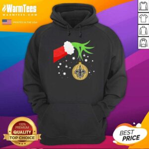 Alternative view of Top The Grinch Hand Holding Ornament New Orleans Saints Christmas Shirt