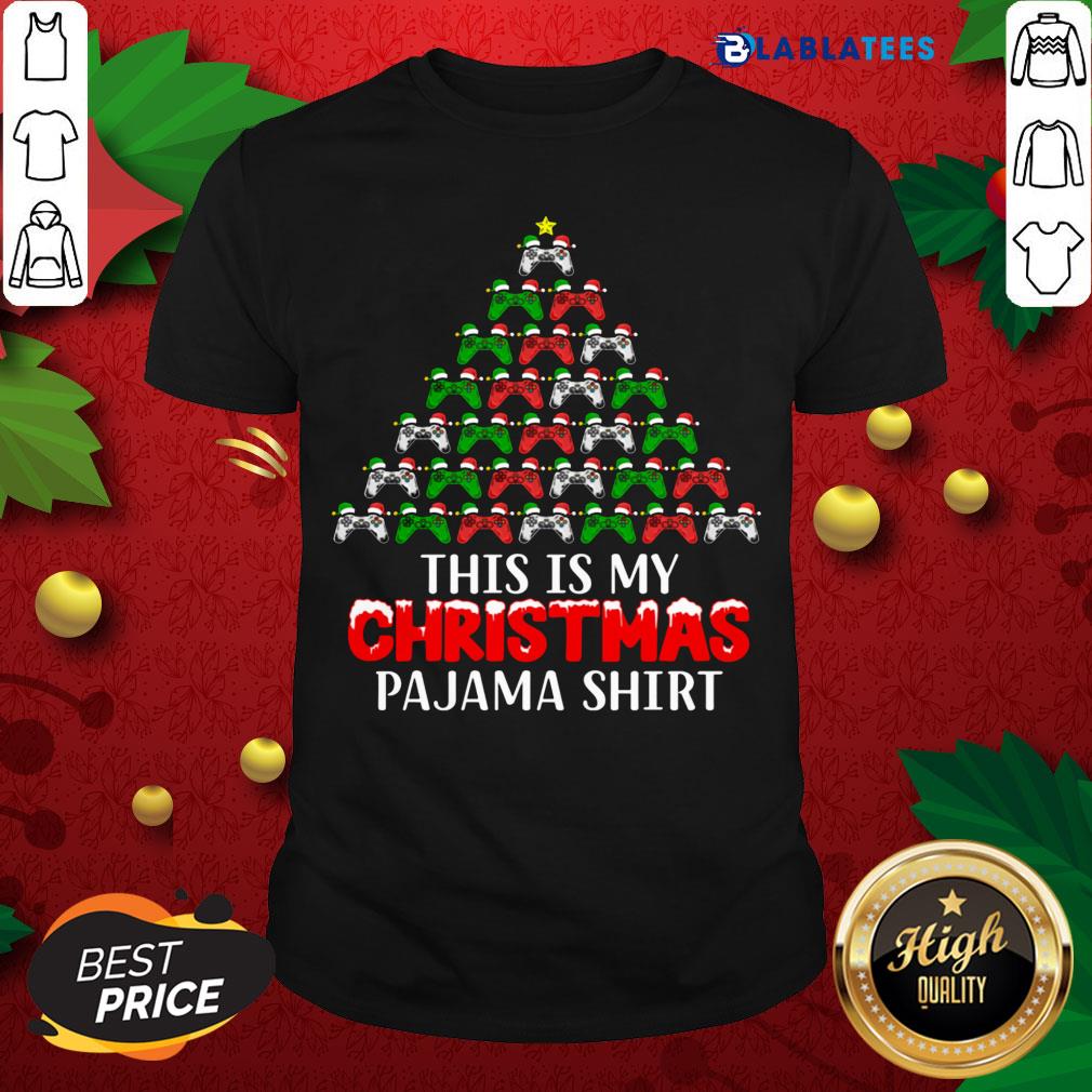 Top This Is My Christmas Pajama Santa Hat Joystick Tree Gamer Shirt