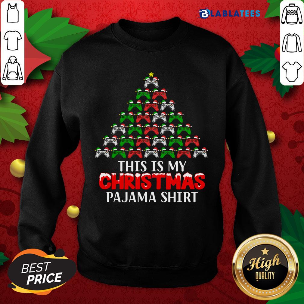Top This Is My Christmas Pajama Santa Hat Joystick Tree Gamer Shirt - Image 5