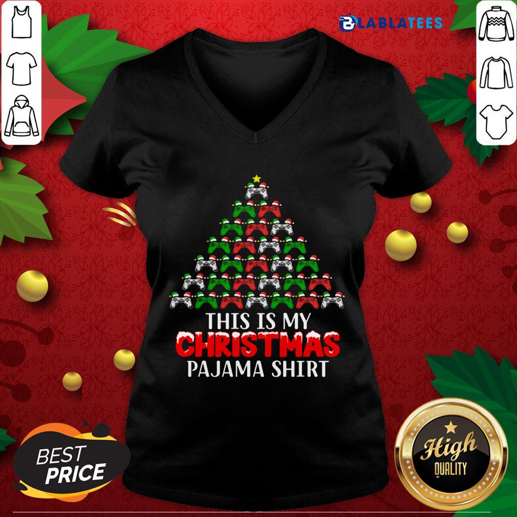 Top This Is My Christmas Pajama Santa Hat Joystick Tree Gamer Shirt - Image 3