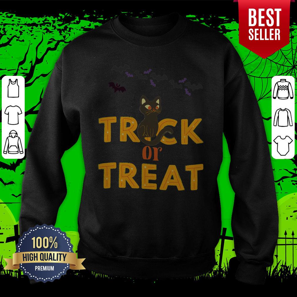Trick Or Treat Boo Bats Black Cat Happy Halloween Shirt - Image 2