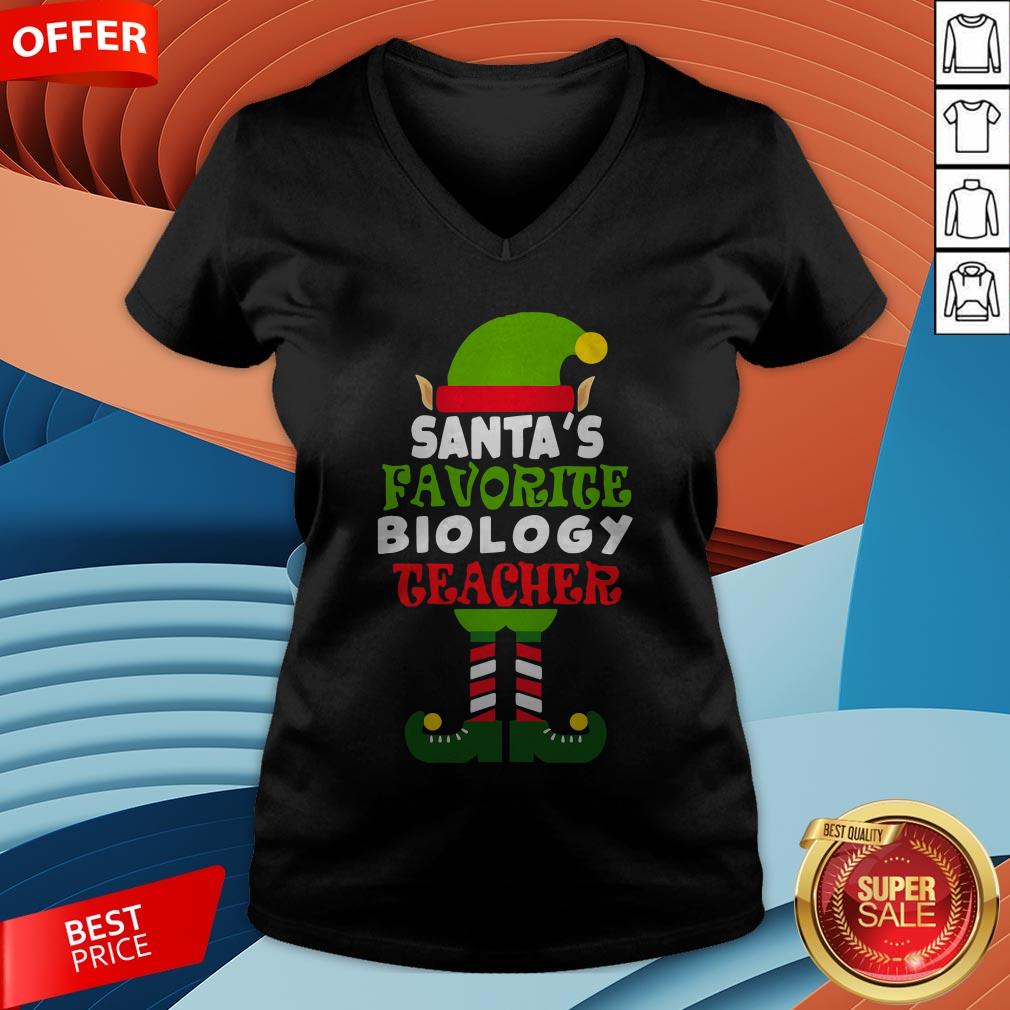 Santas Favorite Biology Teacher Elf Christmas Shirt - Image 2
