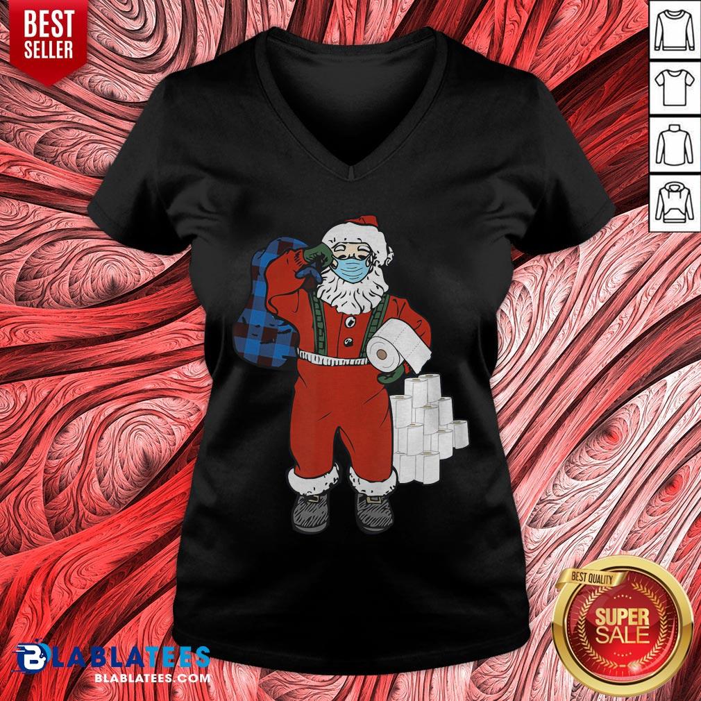 Funny Santa With Face Mask And Toilet Paper Christmas Shirt - Image 3