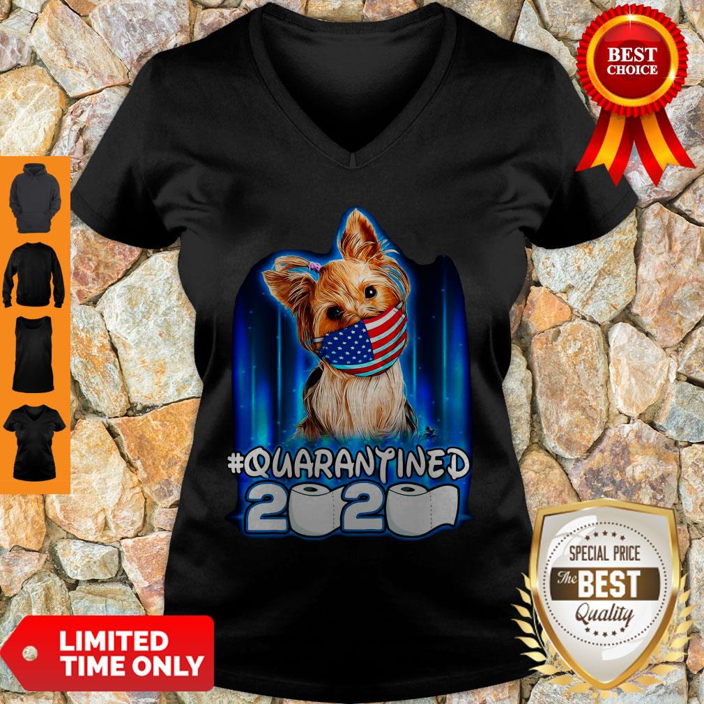 Funny Yorkshire Terrier Face Mask American Flag Quarantined 2020 Toilet Paper Shirt - Image 2