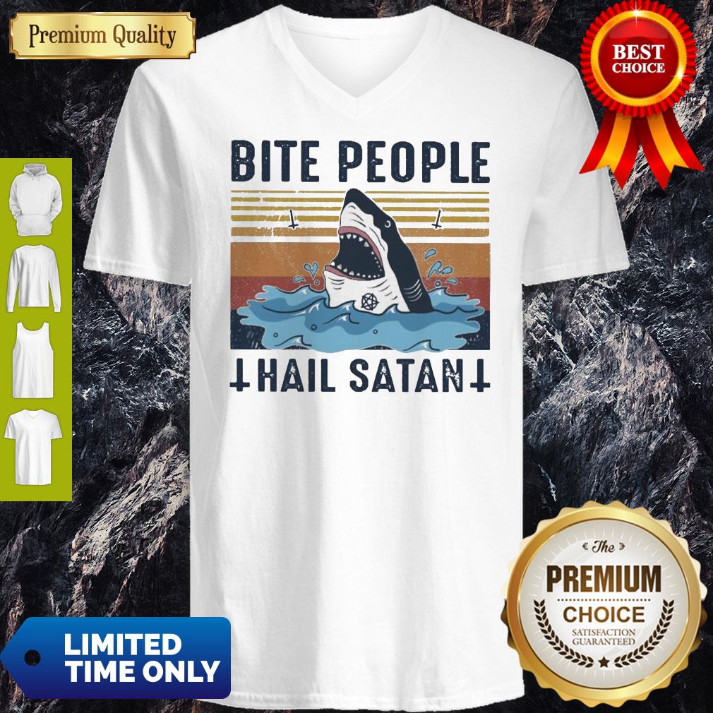 Official Shark Bite People Hail Satan Vintage Shirt - Image 5