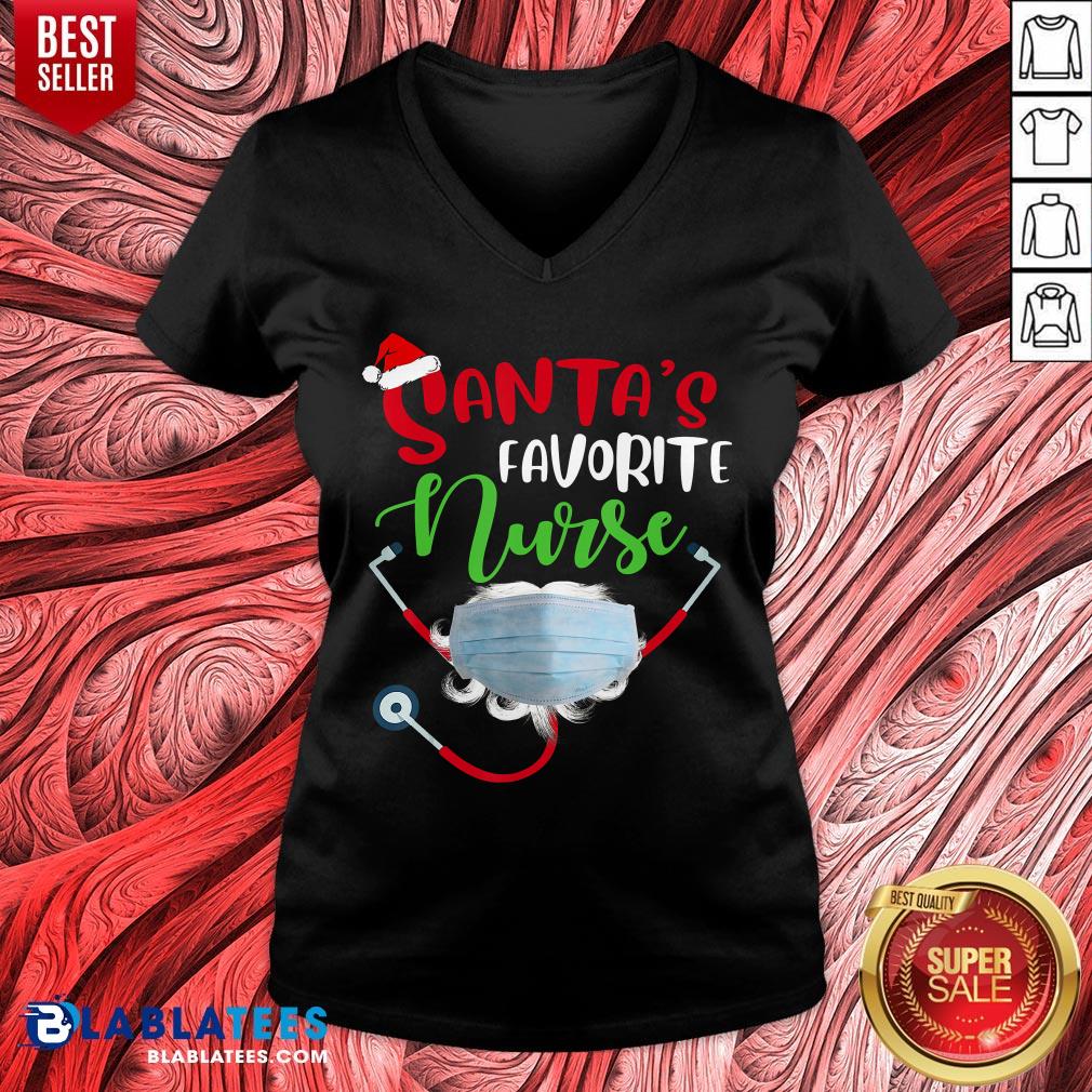 Santa’s Favorite Nurse Mask Quarantine Christmas 2020 Shirt - Image 3