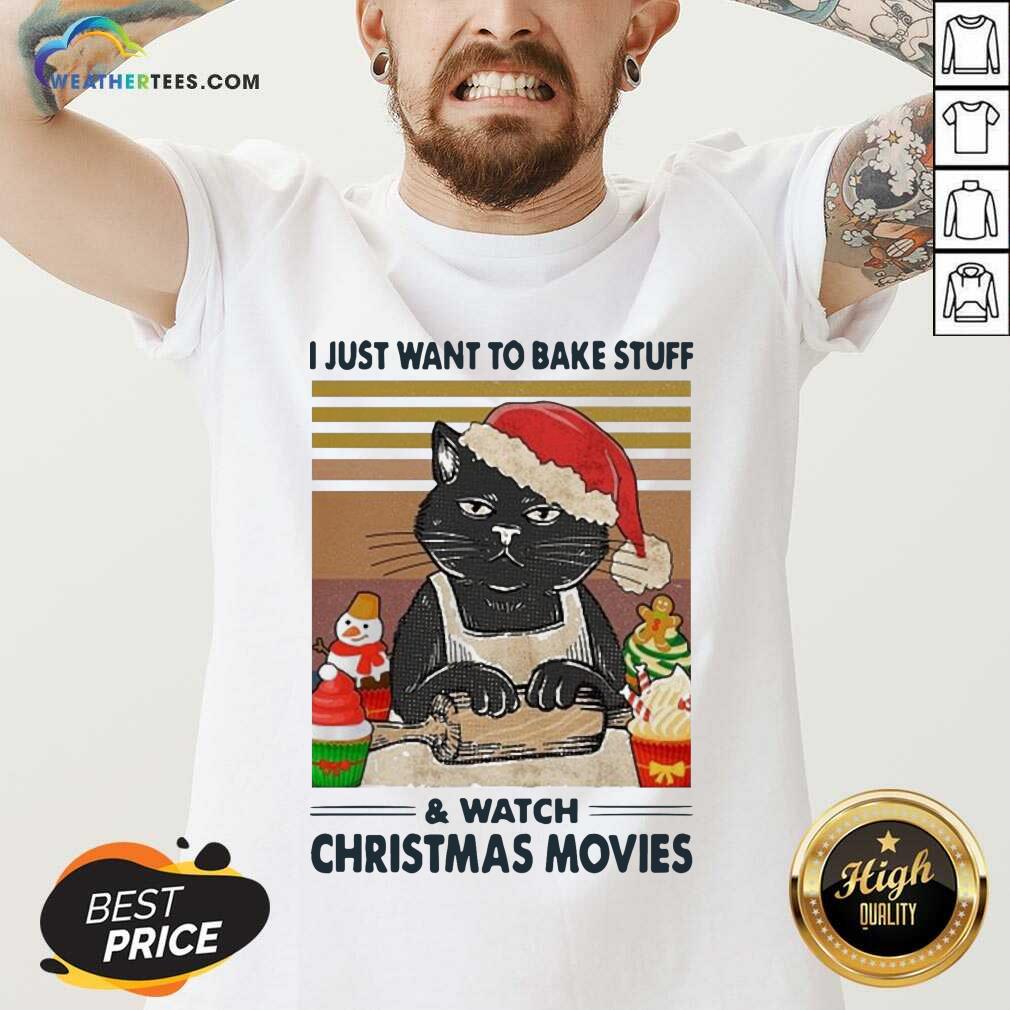 Lovely Black Cat I Just Want To Bake Stuff And Watch Christmas Movie Vintage Shirt - Image 5