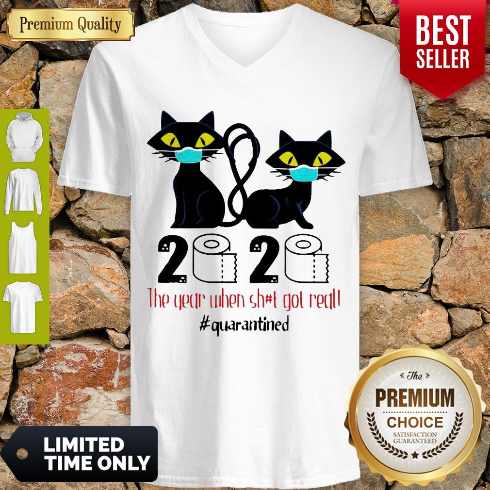 Funny Black Cat 2020 The Year When Shit Got Real Quarantined Covid-19 Shirt - Image 3