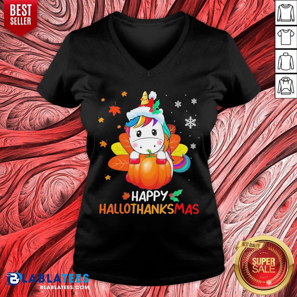 Cute Unicorn Happy Hallothanksmas Halloween Christmas Shirt - Image 3