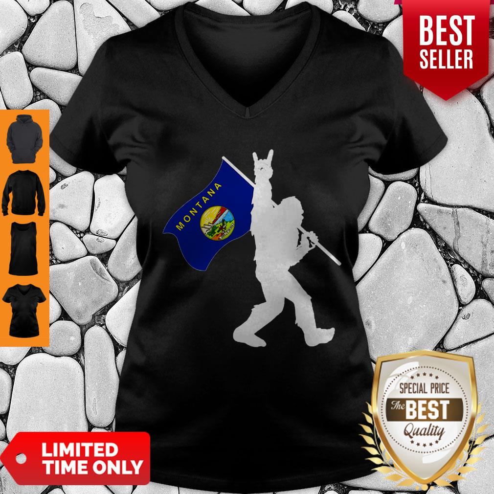 Pretty Bigfoot Middle Finger Montana State Flag Shirt - Image 3