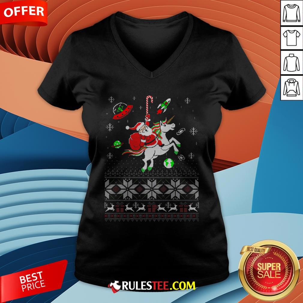 Colorful Santa Unicorn Ugly Christmas Shirt - Image 4