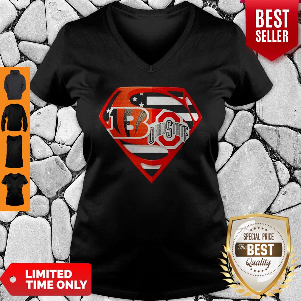 Superhero Cincinnati Bengals And Ohio State Buckeyes Diamond American Flag Independence Day Shirt - Image 5