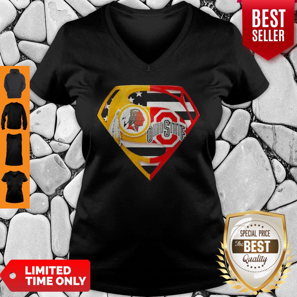 Superhero Washington Redskins And Ohio State Buckeyes Diamond American Flag Shirt - Image 3