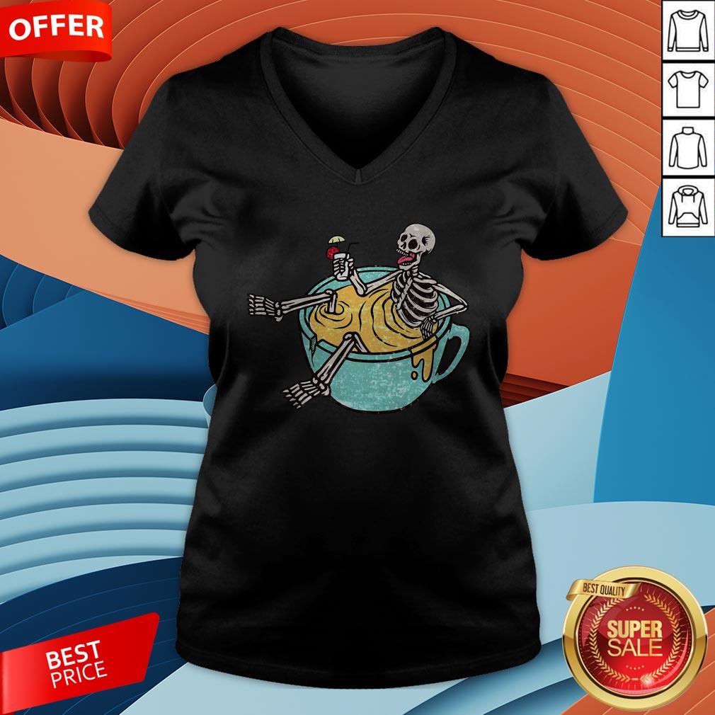 Skeleton Drinking Coffee Dia De Los Muertos Day Dead Halloween Shirt - Image 3